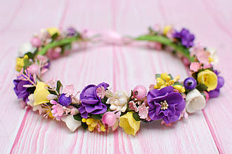 Вінок на голову / віночок для волосся з квітами Okl різнокольоровий 693