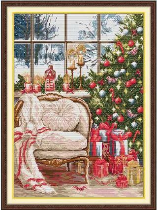 Набір для вишивання за нанесеною на канву схемою "Decorating Christmas ".  AIDA 14CT printed, 44*59 см