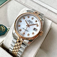 Жіночий Rolex Date just white perl ААА+ годинник наручний на сталевому браслеті з календарем і сапфіром