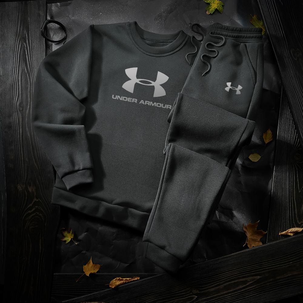 Спортивний костюм under armour чоловічий теплий на флісі темно-сірий комплект світшот штани андер армор зима