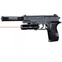 Детский игрушечный пистолет K2118-D+ с лазерным прицелом и глушителем стреляет пульками 6 мм