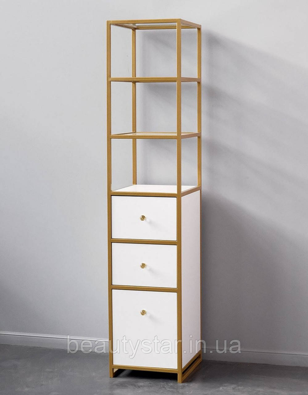 Вітрина для косметики ORCHID вузький стелаж LOFT для салону краси етажерка з ящиками VM68