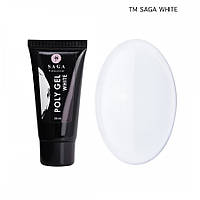 Полигель PolyGel для нарощування і зміцнення нігтів SAGA White, білий, 30 мл