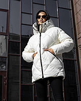 Пуховик женский зимний, теплый, с капюшоном, куртка зимняя, Молочный, 42