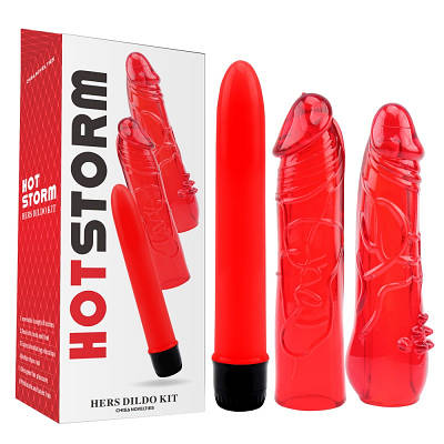 Набір з вібратора і двох насадок червоний Chisa Hers Dildo Kit Love&Life