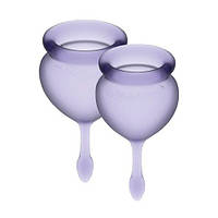 Чаша для менструации с мешочком для хранения фиолетовые Satisfyer (Сатисфаер) Feel Good 15мл и 20мл AllInOne