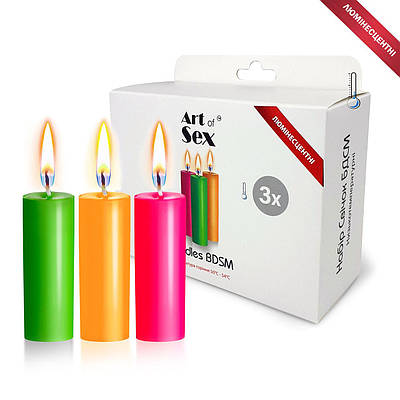 Набір воскових свічок низькотемпературна, люмінесцентна Art of Sex size S 10 см 3 шт Love&Life