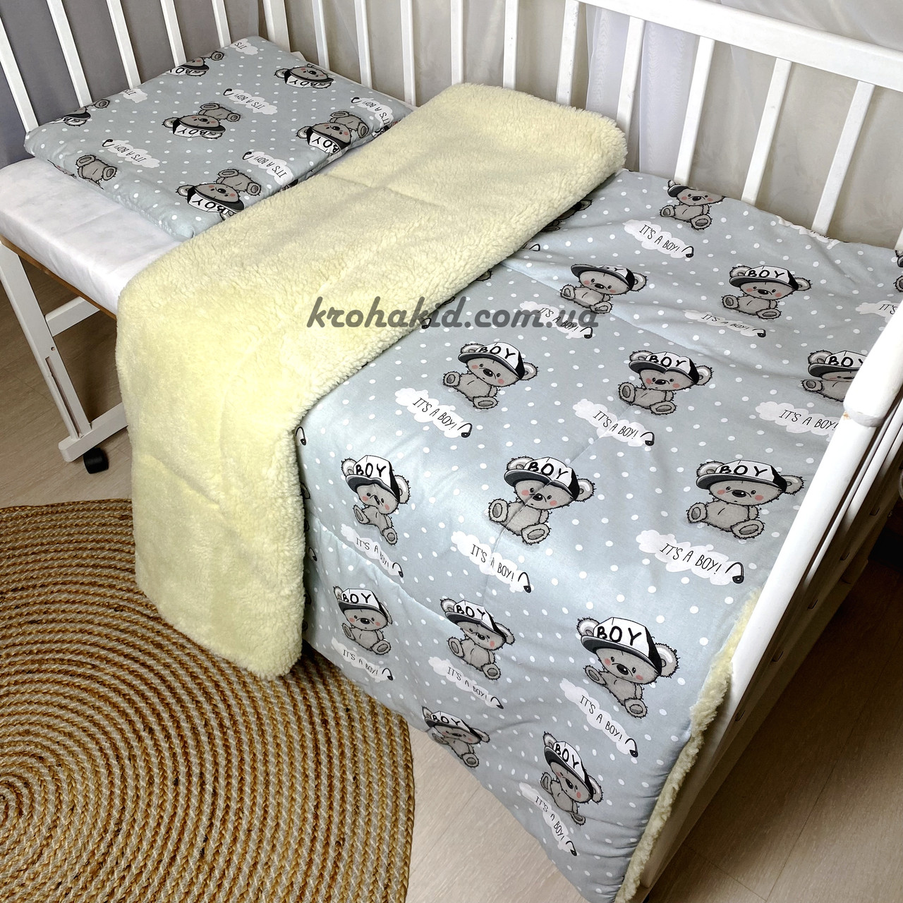 Тепла дитяча ковдра і подушка в ліжечко манеж - дитяча ковдра на овчині для новонароджених 110x140 см