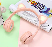 Беспроводные наушники с ушками и подсветкой MDR Cat Розовые iC227