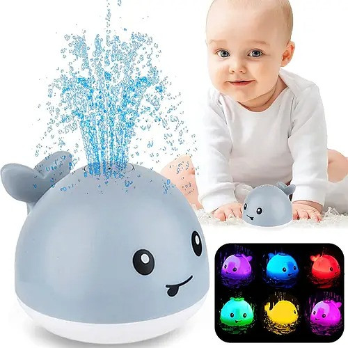 Іграшка для ванної Qinye Toys Кіт спрей, що світиться з фонтаном Сірий iC227