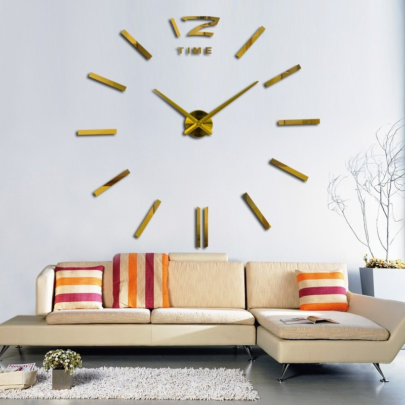 Великий настінний 3D годинник DIY Clock 100-120 см Палички Золото iC227
