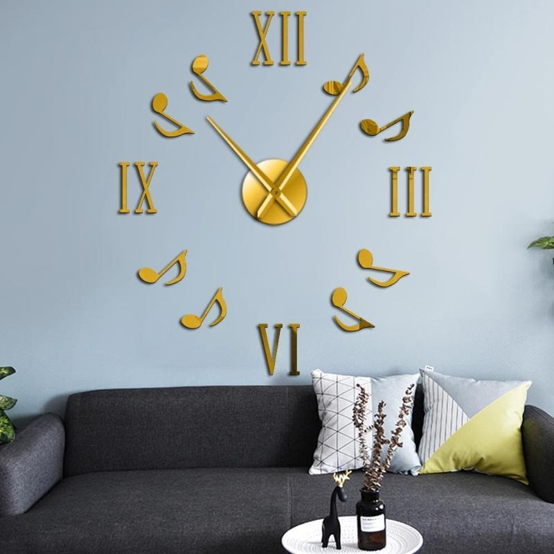 Настінний 3D годинник DIY Clock 80-100 см Нота Золото iC227