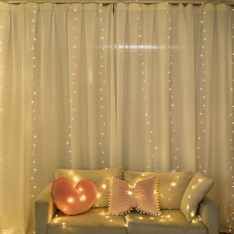 Гірлянда штора 2х2 м USB пульт ДУ 8 функцій 8 ліній 160 LED CURTAIN - 160 М2 Теплий білий iC227, фото 1
