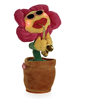 Мягкая игрушка танцующий поющий цветок-саксофонист Розовый iC227