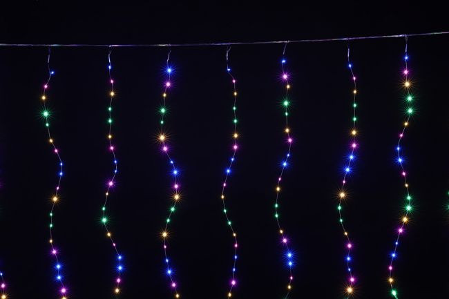 Гірлянда штора 2х2 м Xmas 160 led M-9 Мультикольорова на мідному дроті+з'єднувач iC227, фото 1