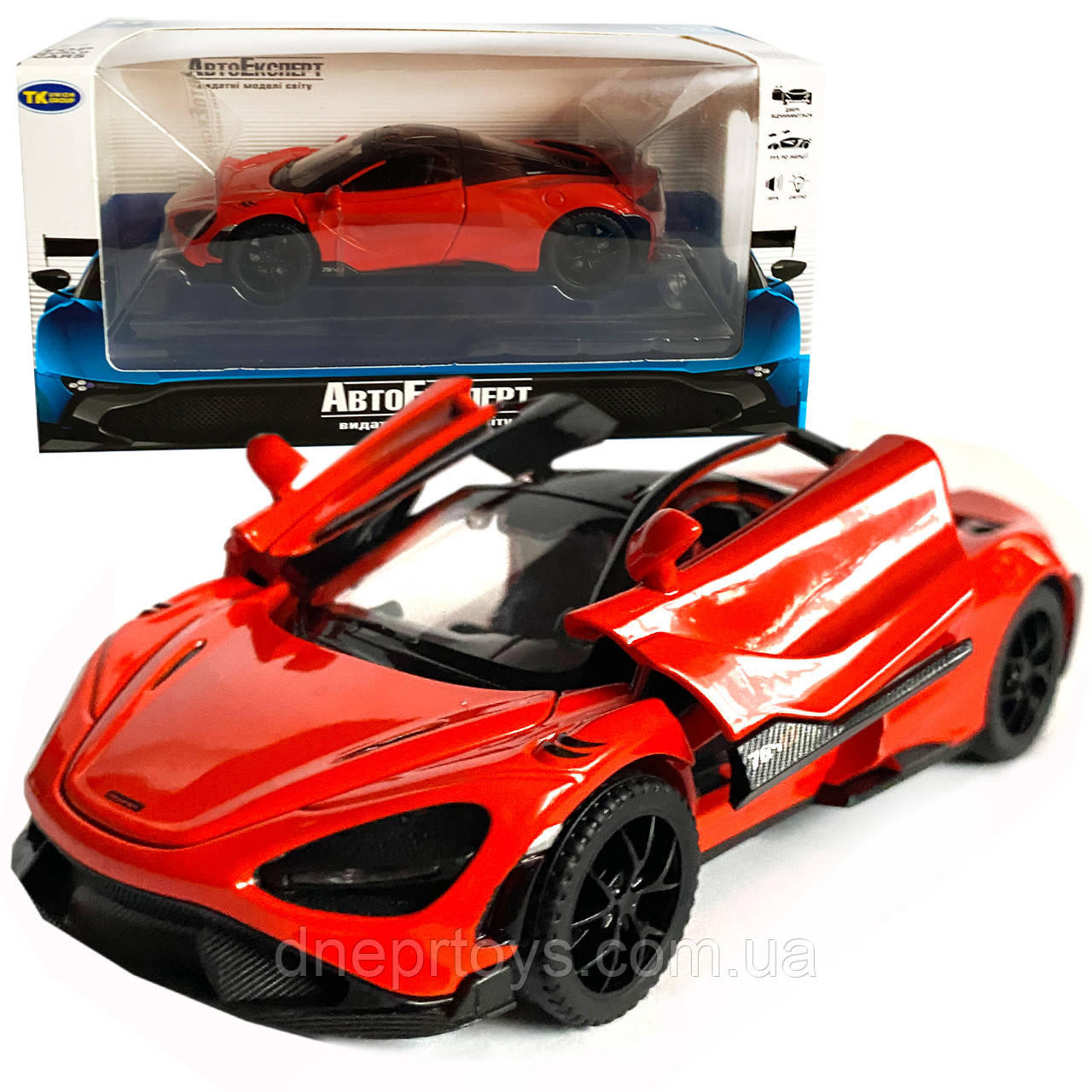 Іграшкова машинка металева McLaren 765LT, макларен, червона, звук, світло, інерція, откр двері, капот, Автоексперт, 1:32,14*8*4см, фото 1