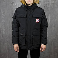 Мужская удлиненная стеганая черная куртка с капюшоном зима.Мужская Зимняя удлиненная черная парка