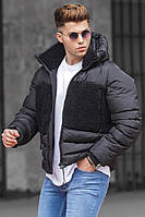 Мужская короткая черная стеганая куртка парка с капюшоном зима/весна/осень. Мужское укороченное пальто