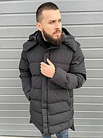 Мужская черная стеганная длинная куртка парка пуховик с капюшоном на молнии осень/зима Зимняя куртка мужская