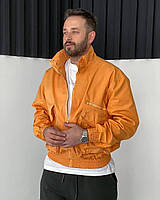 Мужская джинсовая оранжевая куртка на молнии осень/весна.Мужская оранжевая куртка демисезонная