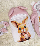 Спальник + комбінезон для новонароджених дівчаток, рожевий з принтом Зайчик, фото 2