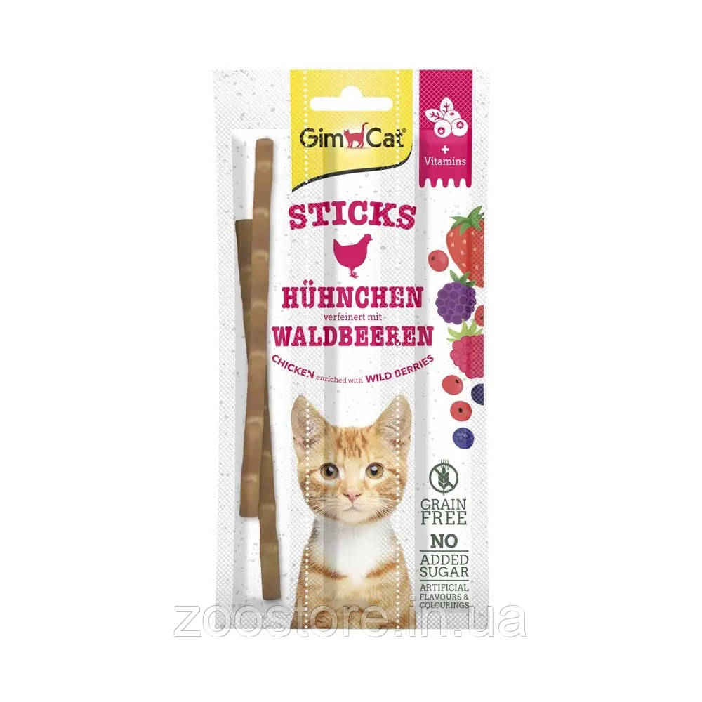 Ласощі GimCat Superfood Duo-Sticks М’ясні палички для котів, курка та лісові ягоди, 3 шт по 5 г