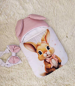 Теплий спальник для новонароджених дівчаток, рожевий з принтом Зайка