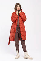 Женская куртка зимняя - удлиненная с поясом, оранжевая Volcano M