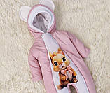 Зимовий комбінезон + спальник для новонароджених дівчаток, принт Зайчик, рожевий, фото 5