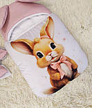 Зимовий комбінезон + спальник для новонароджених дівчаток, принт Зайчик, рожевий, фото 6