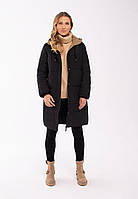 Женская куртка зимняя - пальто стеганое с капюшоном, черная Volcano