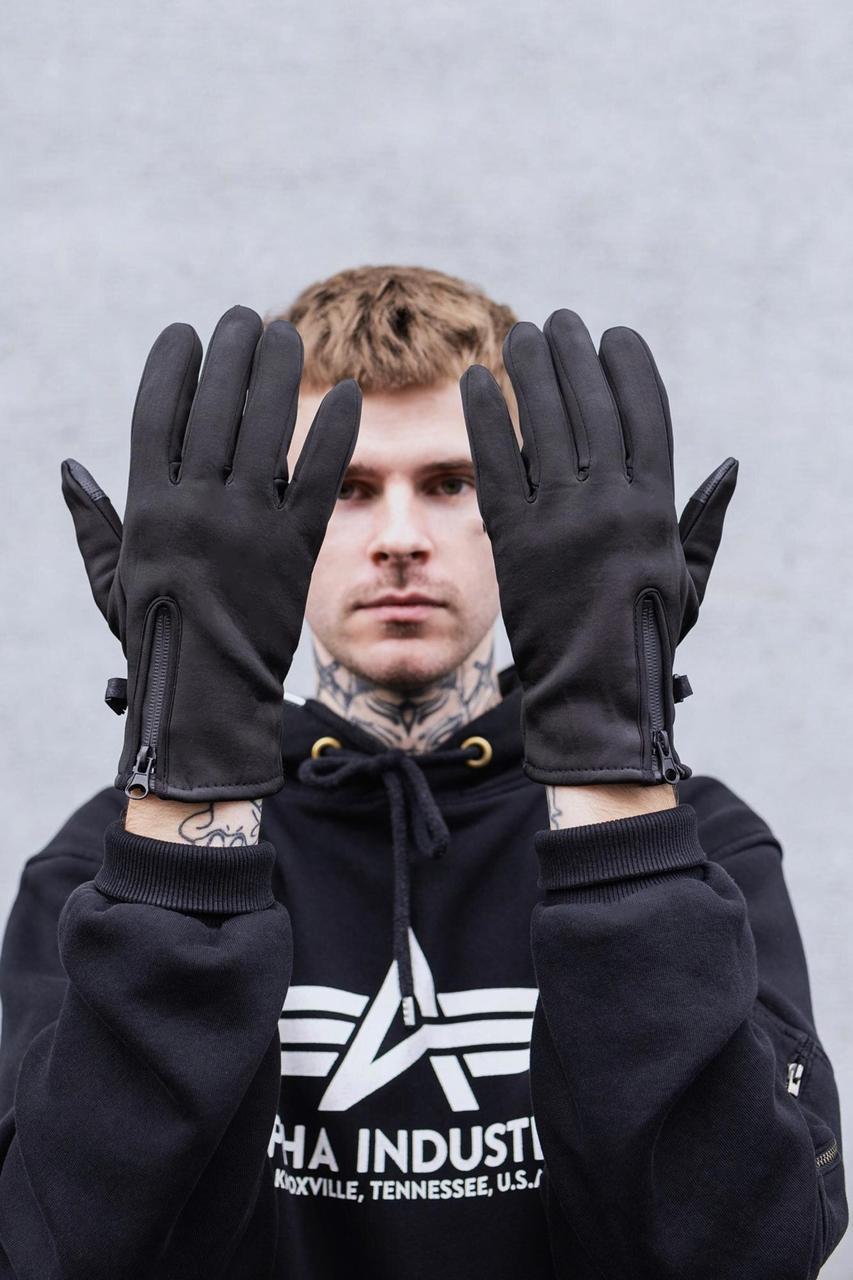 Рукавички чоловічі Gloves Softshell чорні, сенсорні рукавички, зимові теплі рукавиці BRM