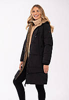 Женская куртка зимняя - пальто стеганое с капюшоном, черная Volcano M