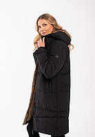 Женская куртка зимняя - пальто стеганое с капюшоном, черная Volcano L