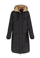 Женская куртка зимняя - пальто стеганое с капюшоном, черная Volcano XXL