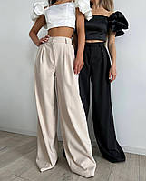 Женские креативные брюки палаццо , 42-44, 44-46, черный, бежевый, костюмка.