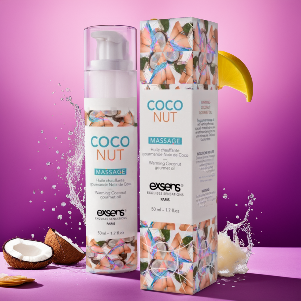 Масажне масло EXSENS Coconut 50мл розігріваючу, без цукру, без парабенів, їстівне