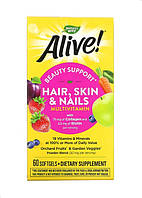 Nature's Way, Alive мультивітаміни для волосся, шкіри та нігтів, зі смаком полуниці, 60 капсул
