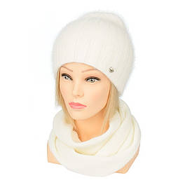 В'язаний комплект шапка і шарф ангора Lina колір білий