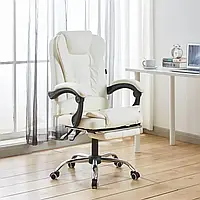 Крісло офісне на колесах Bonro BN-607 біле з піставкою для ніг обертове компьютерне до 150 кг