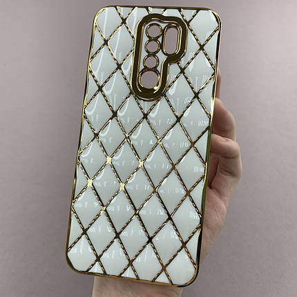 Чохол для Xiaomi Redmi 9 золотий чохол з ромбіками із захистом камери на телефон сяомі редмі 9 білий w0u, фото 1