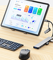 USB хаб Deepfox 2218TU C/Type A 8 в 1 алюмінієвий hub картридер аудіо, фото 2