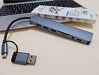 USB хаб Deepfox 2218TU C/Type A 8 в 1 алюмінієвий hub картридер аудіо, фото 10