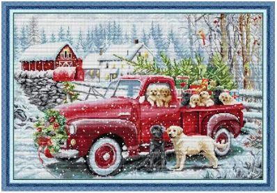 Набір для вишивання за нанесеною на канву схемою "Christmas Express Car". AIDA 14CT printed, 62*44 см