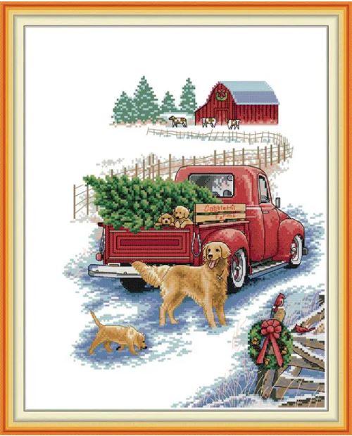 Набір для вишивання за нанесеною на канву схемою "Winter trip ". AIDA 14CT printed, 36*44 см