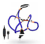 Тримач плат для паяння, третя рука, 5 гнучких валів, з лупою та LED, фото 2