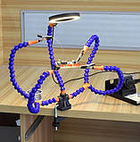 Тримач плат для паяння, третя рука, 5 гнучких валів, з лупою та LED, фото 4