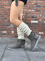 Угги Женские Ugg Bailey Bow Boot Grey замша мех серые угги