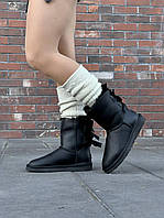 Угги Женские Ugg Bailey Bow II Boot Black Leather кожа мех черные высокие угги