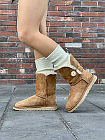 Угги Женские Ugg Short Bailey Button Chestnut замша мех коричневые высокие угги